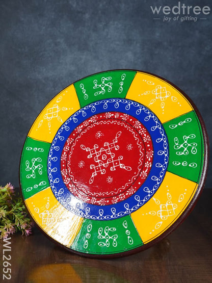 Colourful Rangoli Pooja Stool - 15 Inches - Round