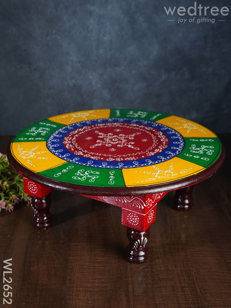 Colourful Rangoli Pooja Stool - 15 Inches - Round