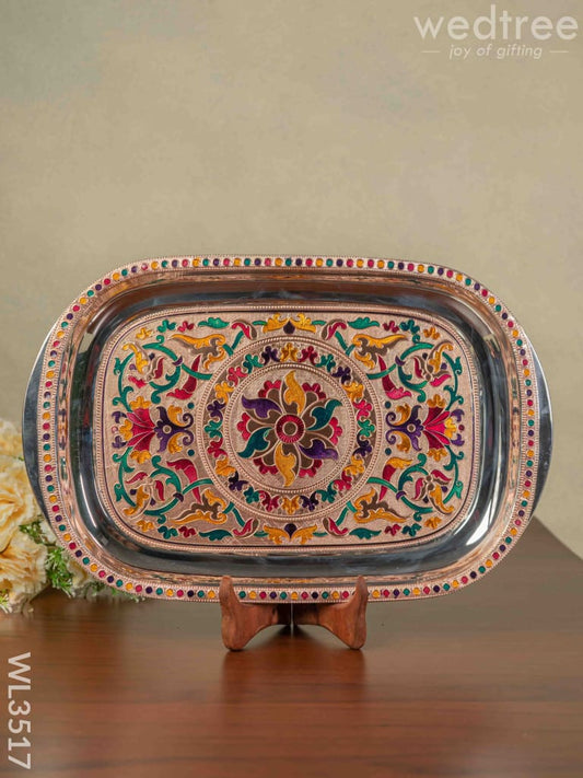 Copper Meenakari Tray - 15.5 inch