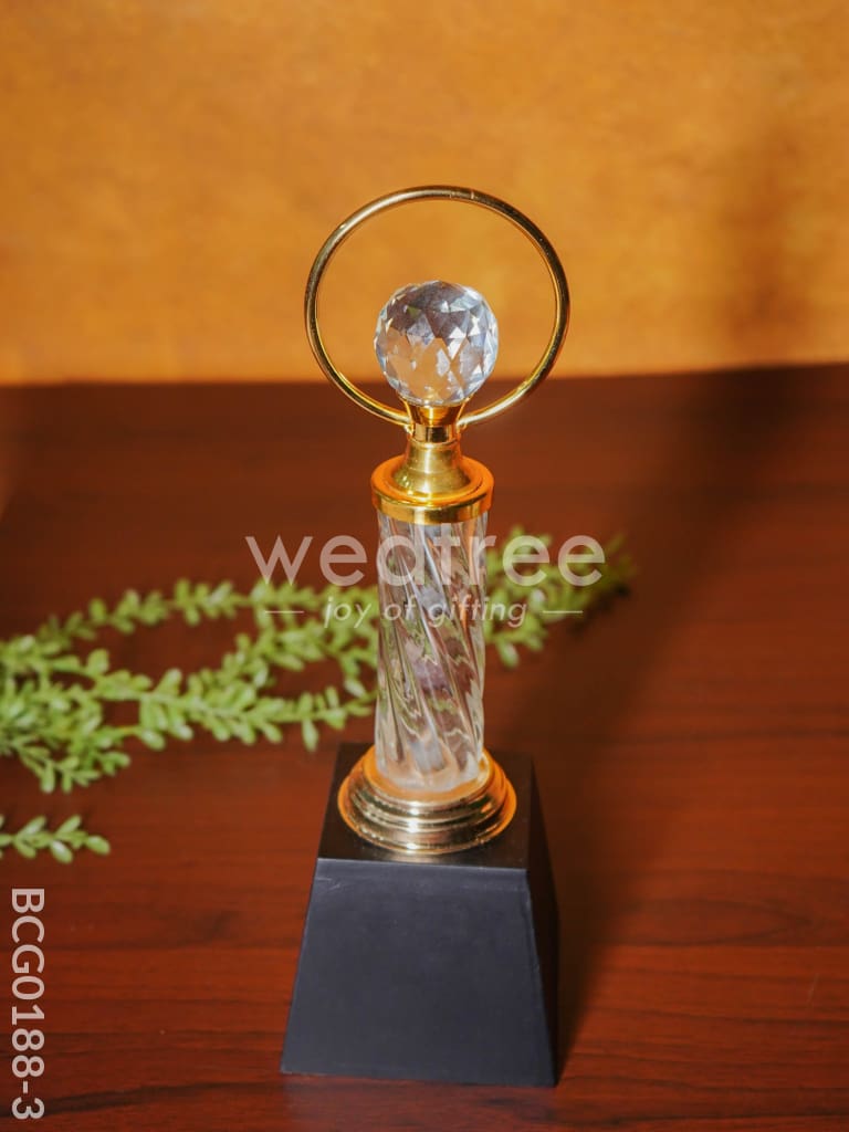 Crystal & Metal Trophy with Wooden Stand