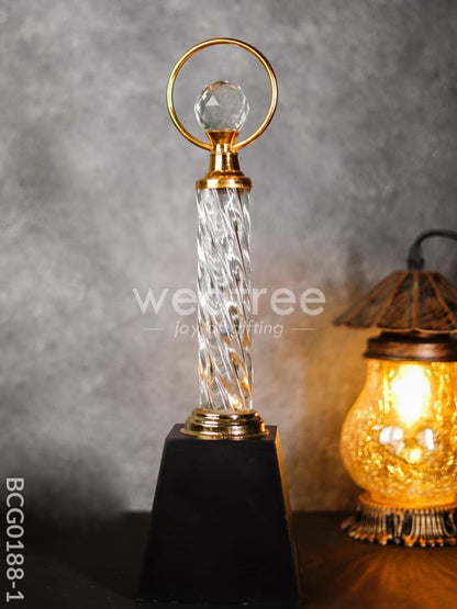 Crystal & Metal Trophy with Wooden Stand