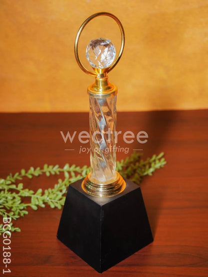 Crystal & Metal Trophy with Wooden Stand