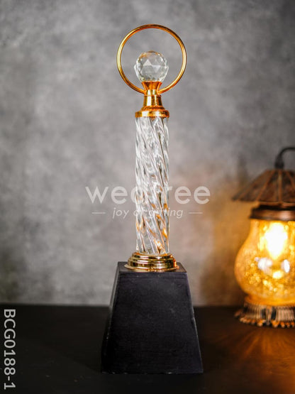 Crystal & Metal Trophy with Wooden Stand - BCG0188