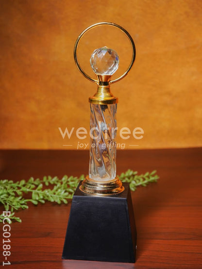 Crystal & Metal Trophy with Wooden Stand