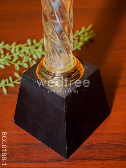 Crystal & Metal Trophy with Wooden Stand