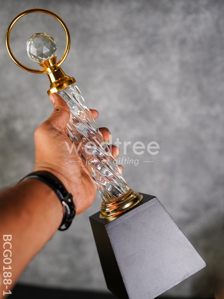 Crystal & Metal Trophy with Wooden Stand - BCG0188