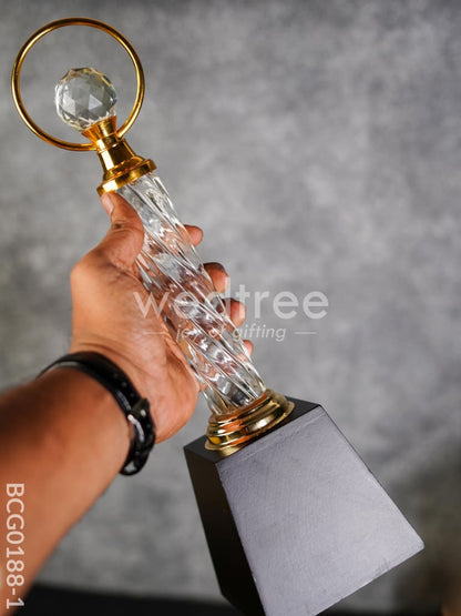 Crystal & Metal Trophy with Wooden Stand