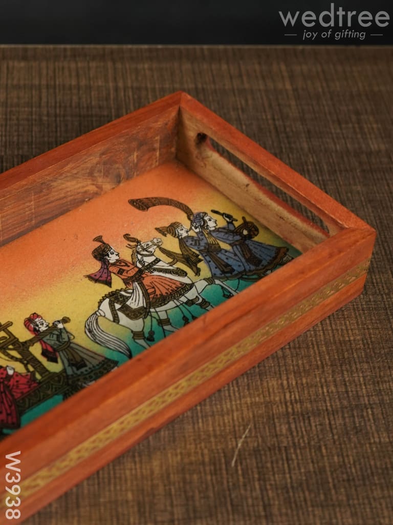 Dark Wood Hand Painted Tray 8 X 4 inch