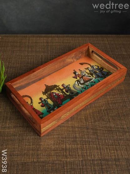 Dark Wood Hand Painted Tray 8 X 4 inch