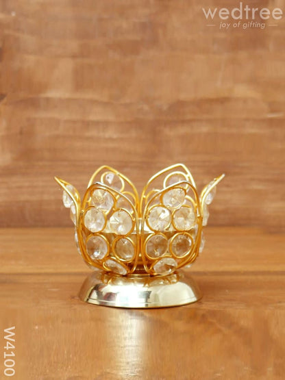 Decorative Lotus shaped Crystal and Brass Diya 2.5 inch