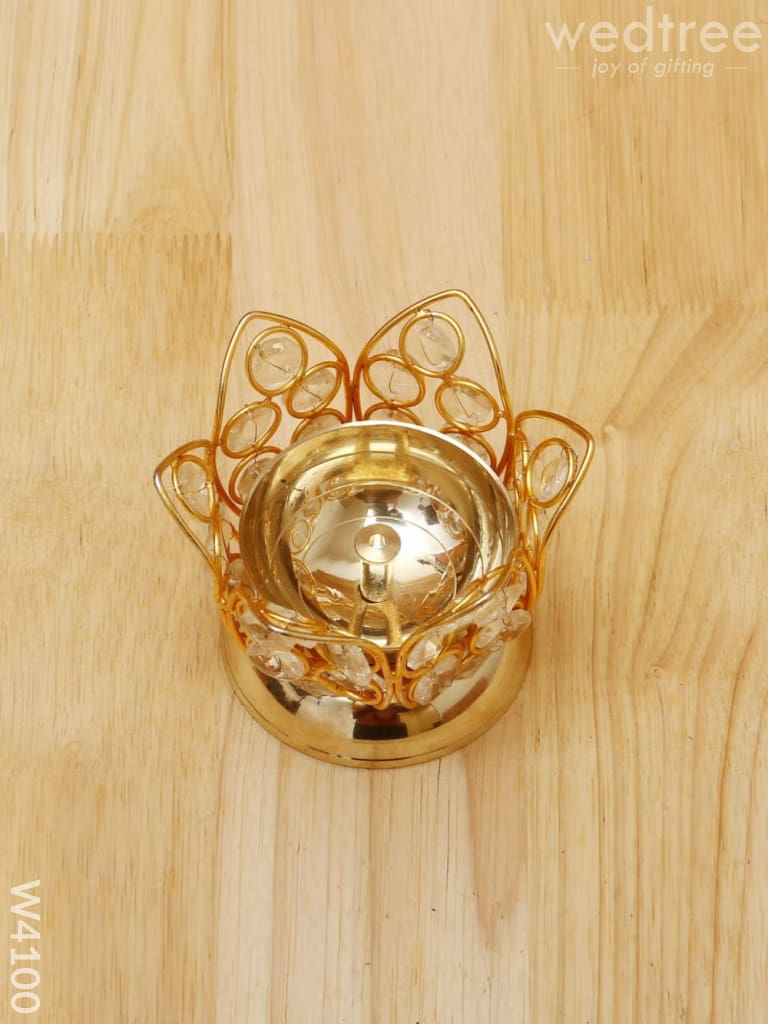 Decorative Lotus shaped Crystal and Brass Diya 2.5 inch