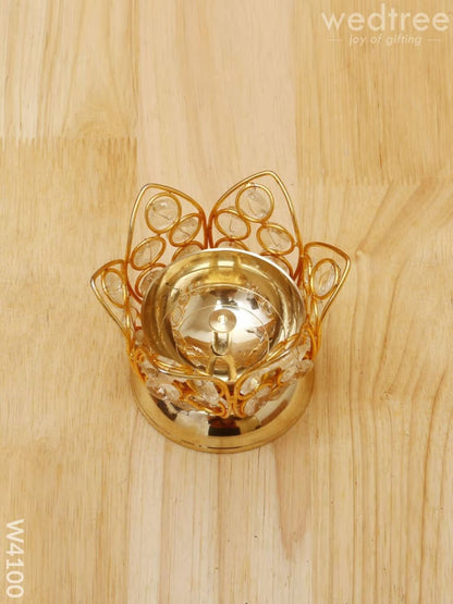 Decorative Lotus shaped Crystal and Brass Diya 2.5 inch