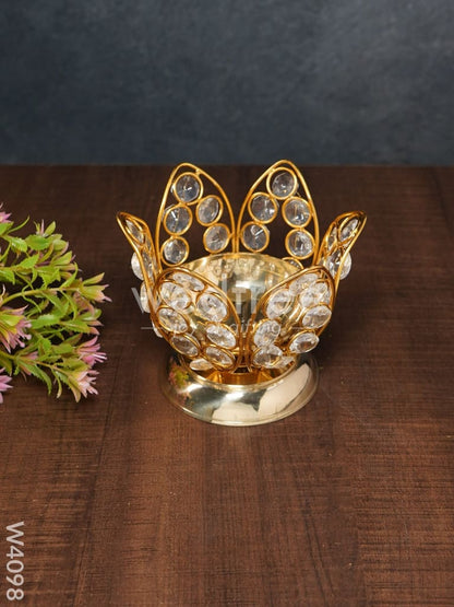 Decorative Lotus shaped Crystal and Brass Diya 3 inch