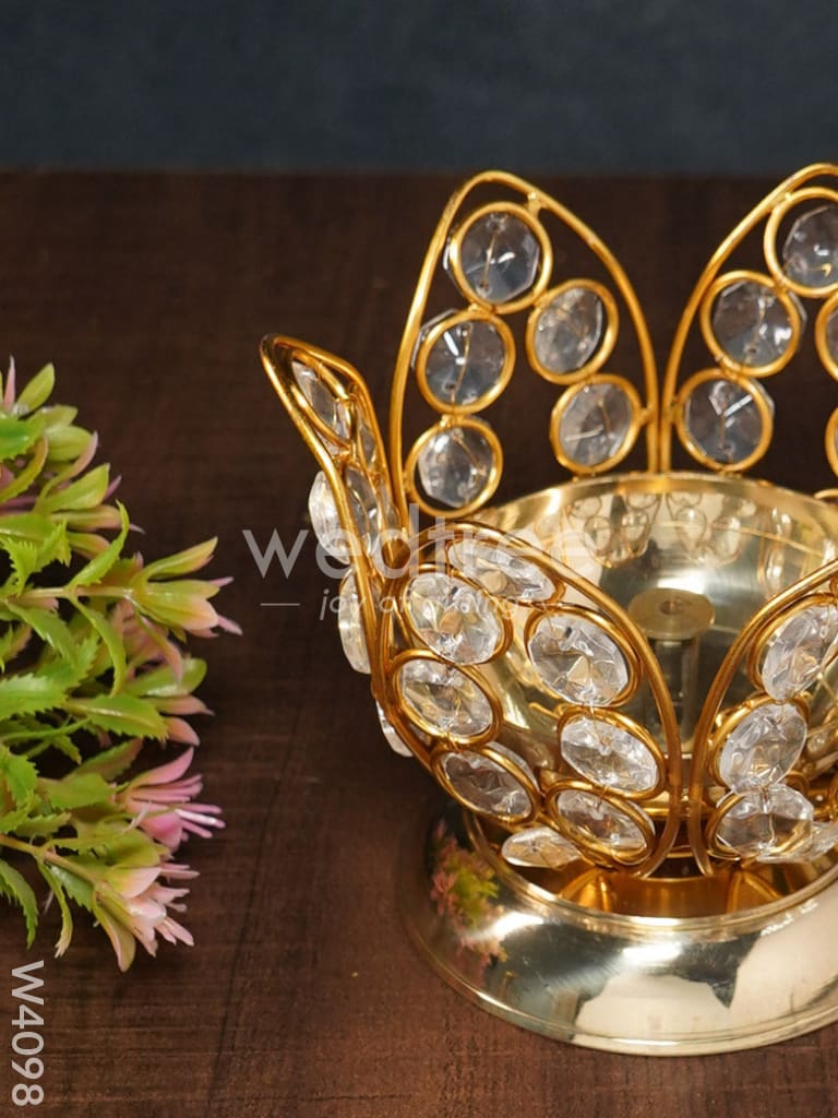 Decorative Lotus shaped Crystal and Brass Diya 3 inch