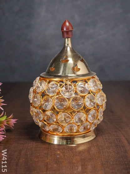 Decorative Matki shaped Crystal and Brass Diya 2 inch