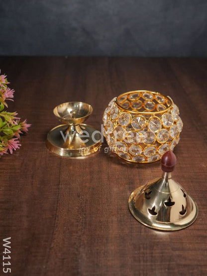 Decorative Matki shaped Crystal and Brass Diya 2 inch