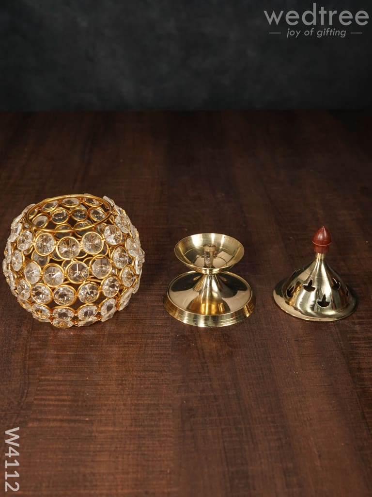 Decorative Matki shaped Crystal and Brass Diya