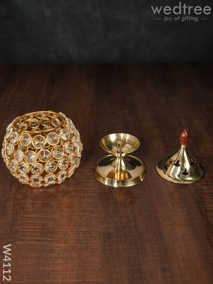 Decorative Matki shaped Crystal and Brass Diya