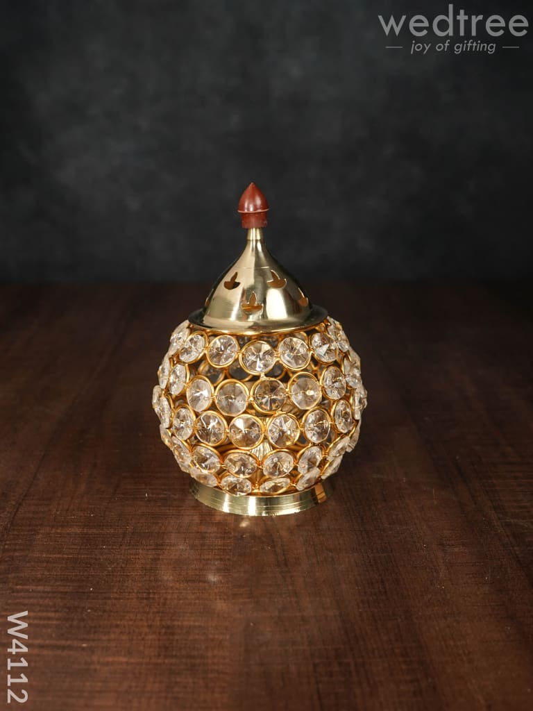 Decorative Matki shaped Crystal and Brass Diya