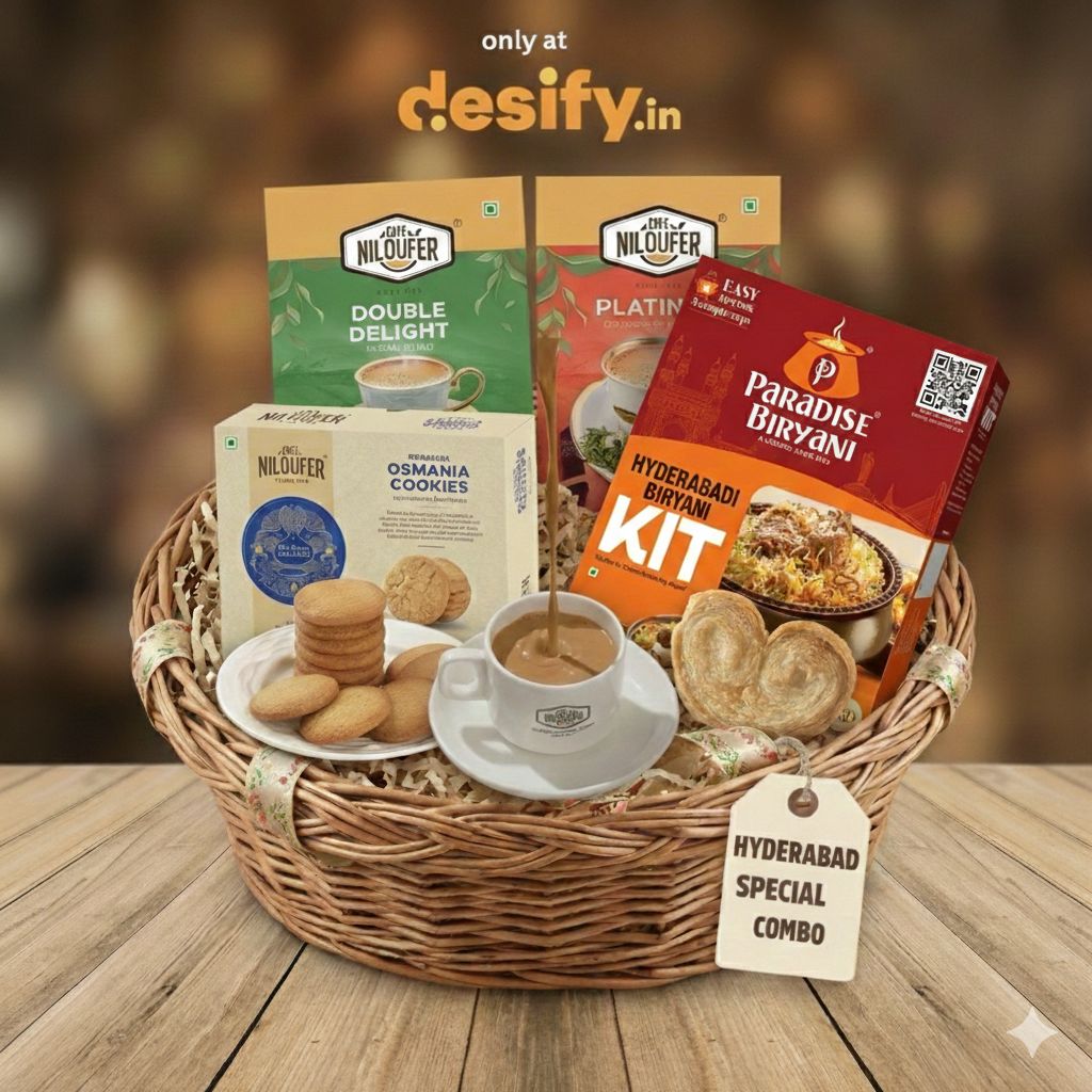 Hyderabad Signature Combo – Biryani Kit, Niloufer Tea, Osmania & Assorted, khara biscuit | Hyderabadi Special Pack