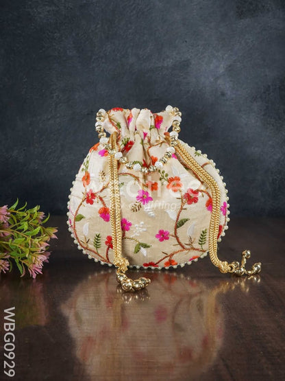 Designer Potli Bag with Floral Embroidery