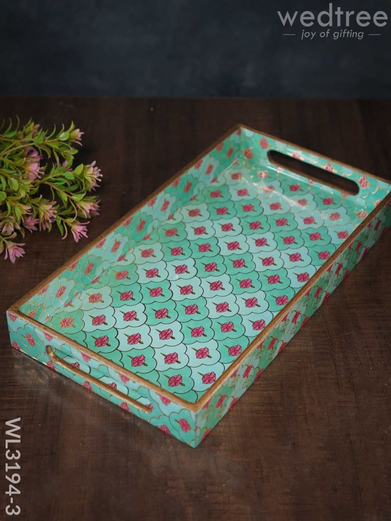 Digital Printed Meenakari Trays (Teal)