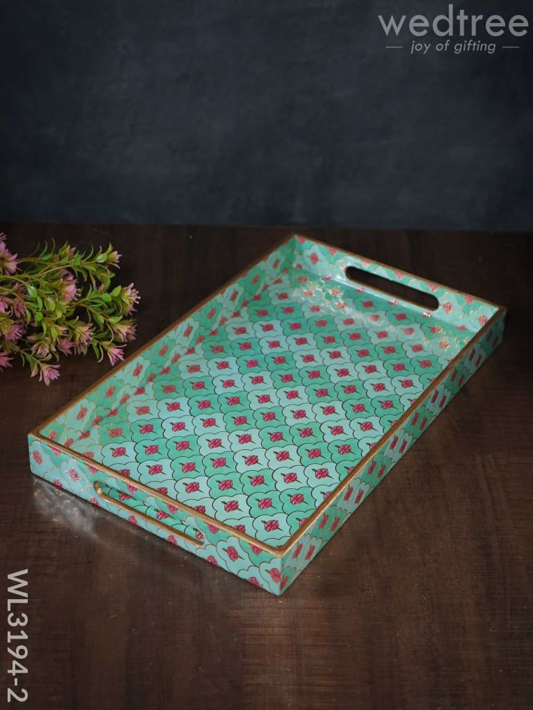 Digital Printed Meenakari Trays (Teal)