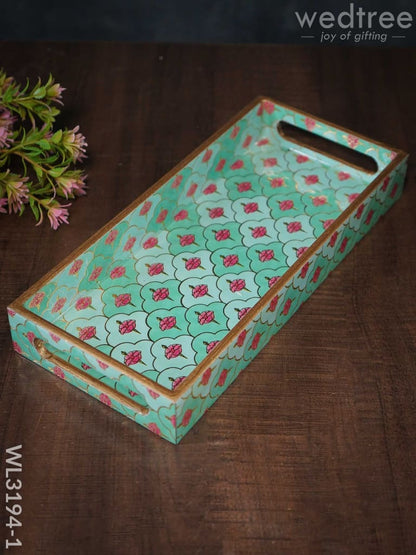 Digital Printed Meenakari Trays (Teal)