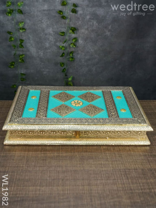 Dry Fruit Box - Teal Blue Embossed Oxidised Finish 10x15