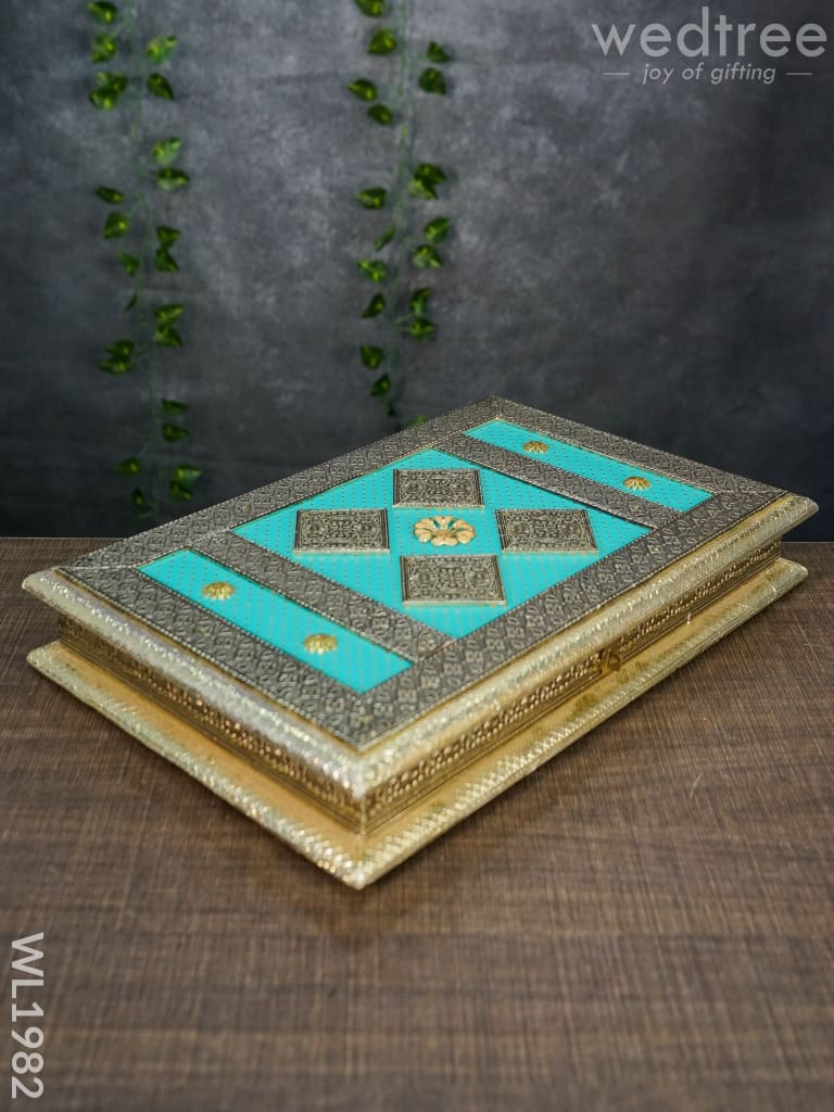 Dry Fruit Box - Teal Blue Embossed Oxidised Finish 10x15