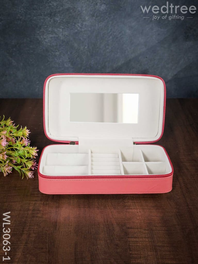 Faux Leather Jewel Box with Mirror - (8.7x5)