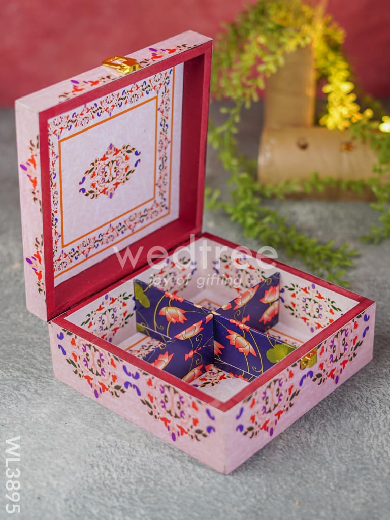 Floral Dry Fruit Box with 4 Partitions