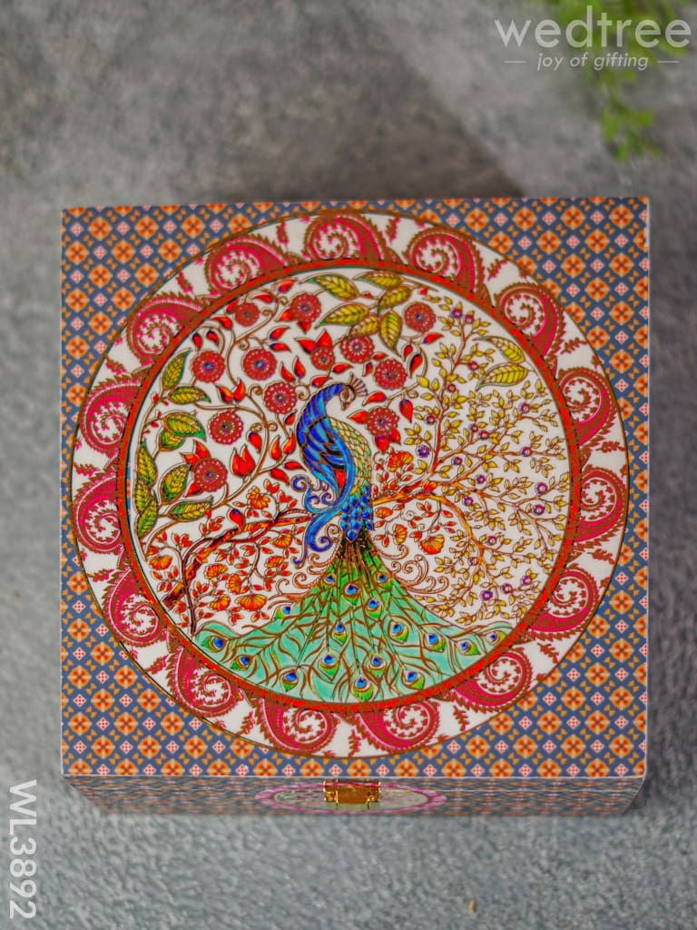 Floral Peacock Dry Fruit Box with 4 Partitions