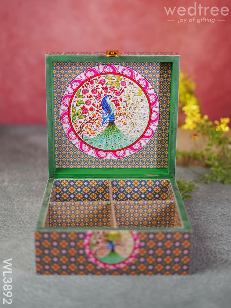 Floral Peacock Dry Fruit Box with 4 Partitions