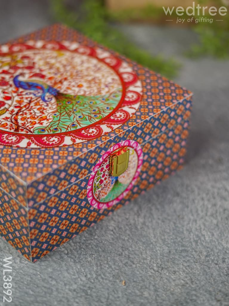 Floral Peacock Dry Fruit Box with 4 Partitions