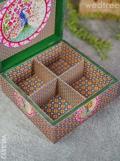 Floral Peacock Dry Fruit Box with 4 Partitions