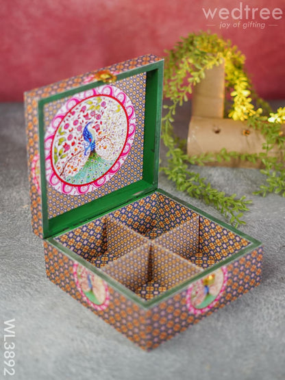 Floral Peacock Dry Fruit Box with 4 Partitions