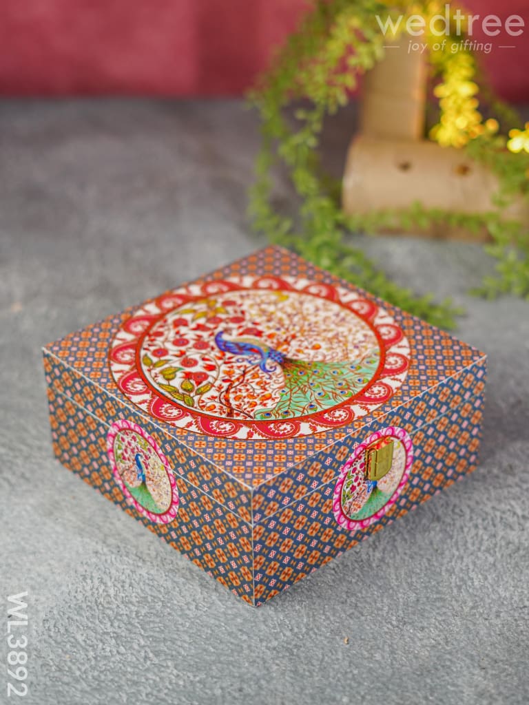 Floral Peacock Dry Fruit Box with 4 Partitions