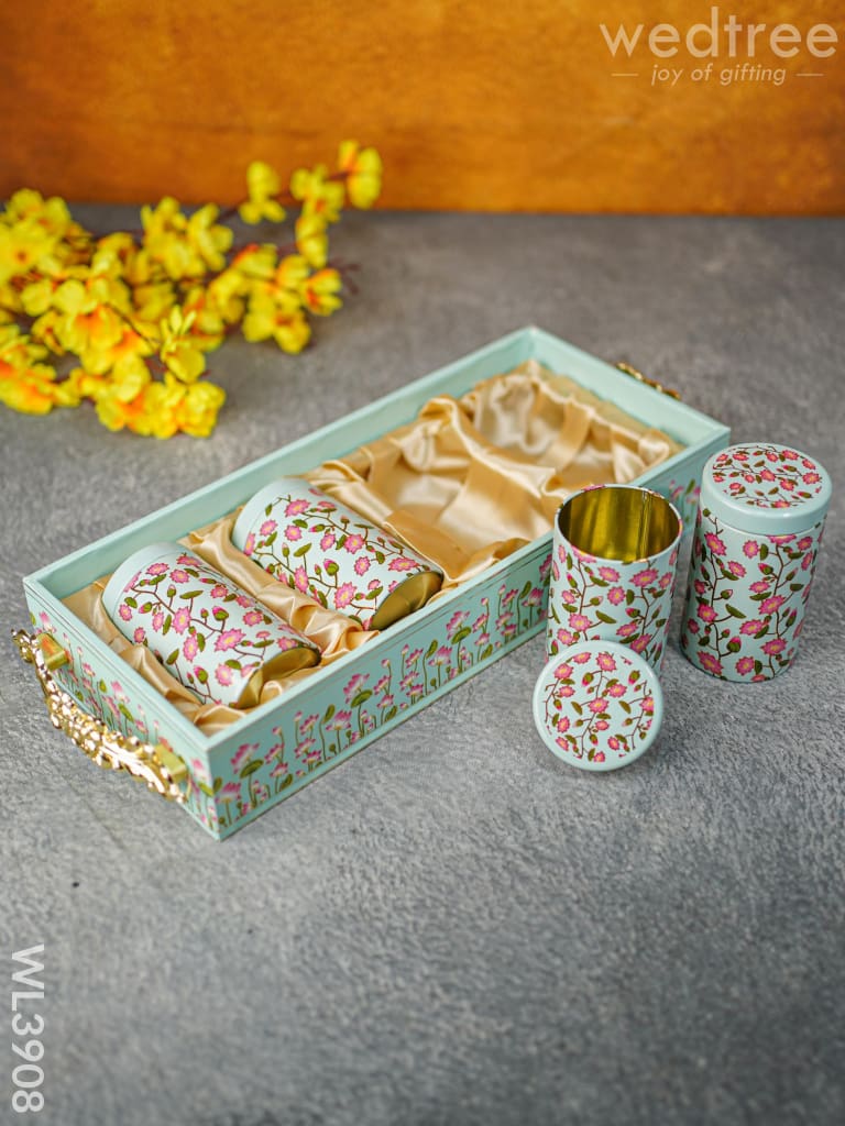 Floral Printed Tray with Jar Set