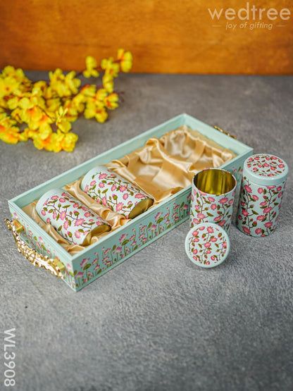 Floral Printed Tray with Jar Set