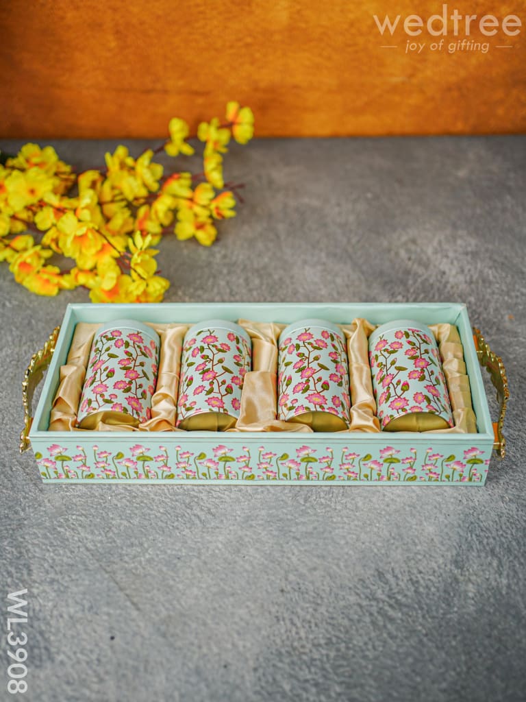 Floral Printed Tray with Jar Set