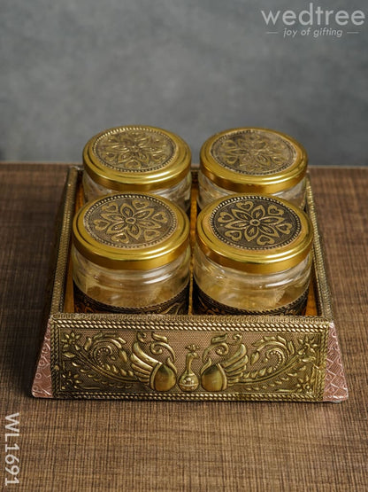 German Oxidised Dry Fruit Box - 4 Jar (7x7)