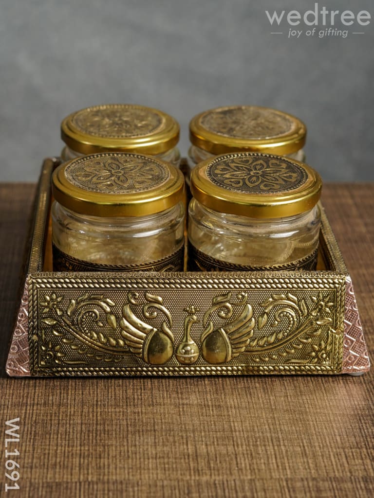 German Oxidised Dry Fruit Box - 4 Jar (7x7)