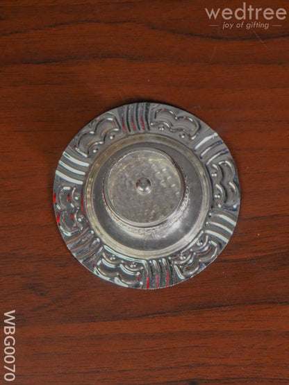 German Silver 1 Cup Kumkum Holder with Plate - 4 inch