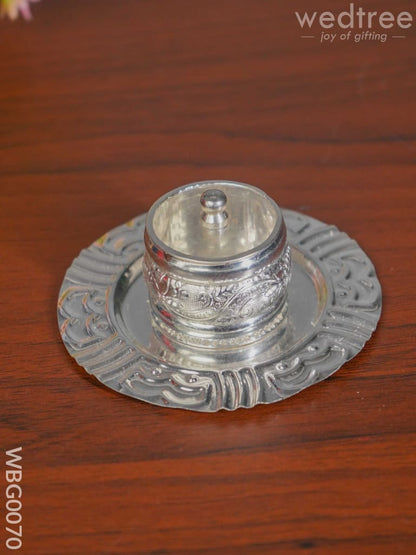 German Silver 1 Cup Kumkum Holder with Plate - 4 inch