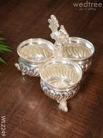 German silver 3 cups kumkum holder