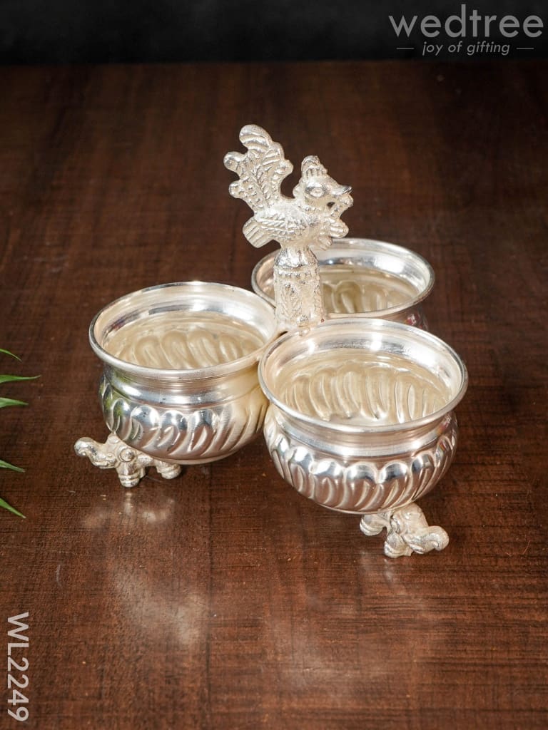 German silver 3 cups kumkum holder