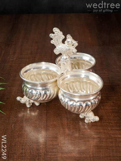 German silver 3 cups kumkum holder