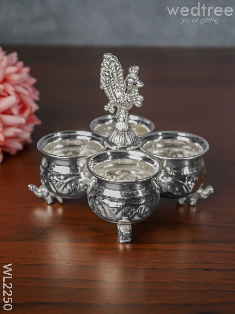 German Silver 4 Cup Kumkum Holder