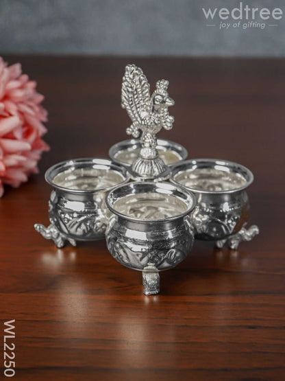 German Silver 4 Cup Kumkum Holder